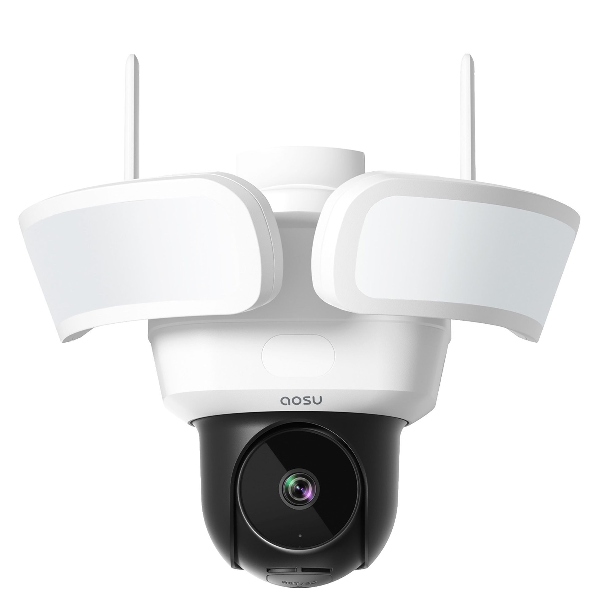 Aosu Floodlight Cam Pro — 360° PTZ, Motion-Sensing, Wi-Fi, AI-Smart, 3K, 2 Integrated LED Flood Lights, Model# ASUL5P2CA11